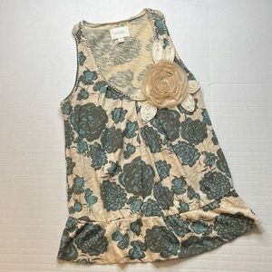 Anthropologie Deletta Floral Tank Top with Rosette Green/Gray Size XS